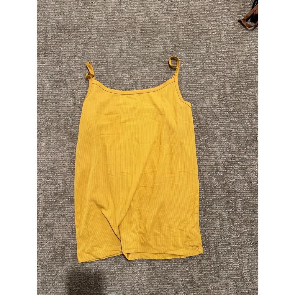 Mustard Yellow Ribbed Knit Camisole Spaghetti Strap Tank Top Womens